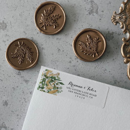 Tropiska Guld Grönt Foliage Returadress Etikett