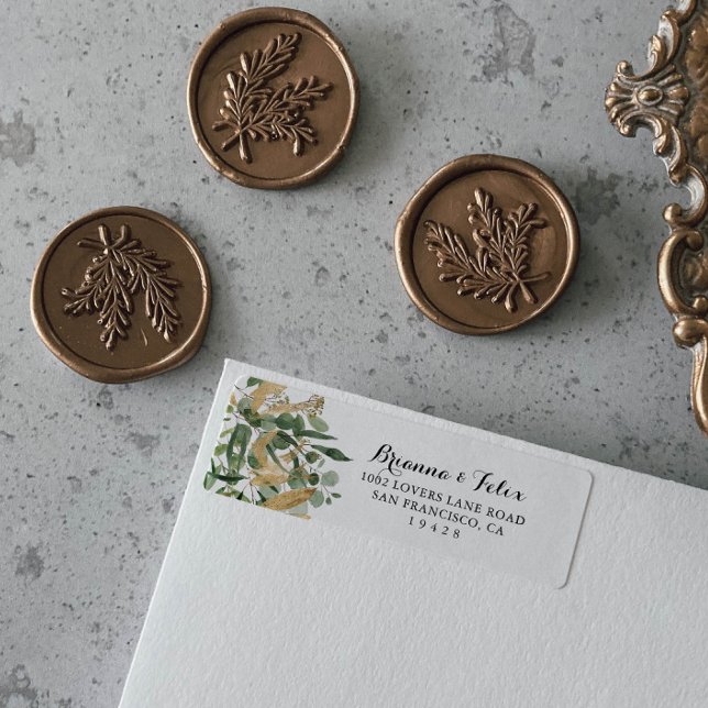 Tropiska Guld Grönt Foliage Returadress Etikett (Skapare uppladdad)