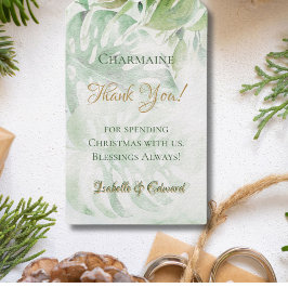 Tropiska Guld Handflatan Foliage Löv Grönt Bakgrun Presentetikett