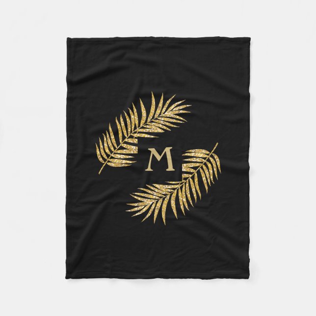 Tropiska Guld Handflatan Träd vid Glitter vid Svar Fleecefilt (Framsidan)