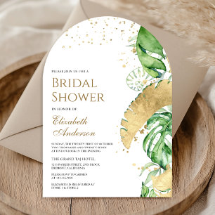 Tropiska Guld Monstera Handflatan Arch-Möhippan Inbjudningar