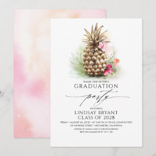 Tropiska Guld-persikor av ananas Blommigt Studente Inbjudningar