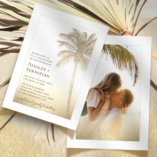 Tropiska Guld Sand Handflatan Träd Boho Photo Bröl Inbjudningar