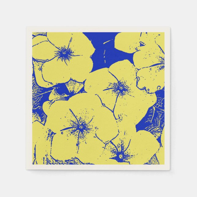 Tropiska Gultens blå Blommigt Pappersservett (Framsidan)