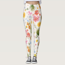 Tropiska Hand plockade-blommor och -Seashells Leggings