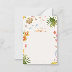 Tropiska Hand plockade-blommor och Snäcka Namn Anteckningskort