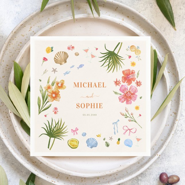 Tropiska Hand plockade-blommor Snäcka Bröllop Pappersservett (Skapare uppladdad)