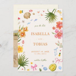 Tropiska Hand plockade-blommor Snäcka Bröllop Spara Datumet