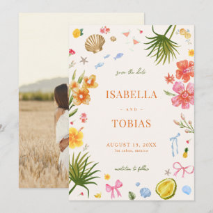 Tropiska Hand plockade-blommor Snäcka Bröllop Spara Datumet