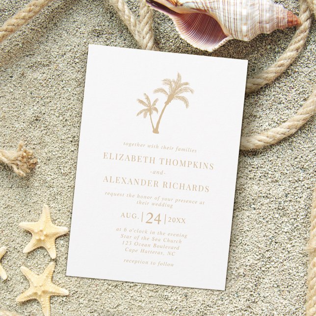 Tropiska Handflatan-Beach Sand Beige Bröllop Inbjudningar (Skapare uppladdad)