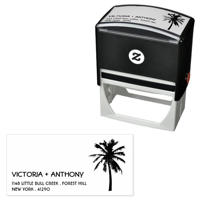 Tropiska Handflatan Beach Wedding Returadress Träd Självfärgande Stämpel (In Situ)