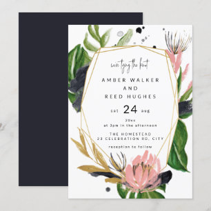 Tropiska Handflatan Blommigt Watercolor Löv Bröllo Inbjudningar