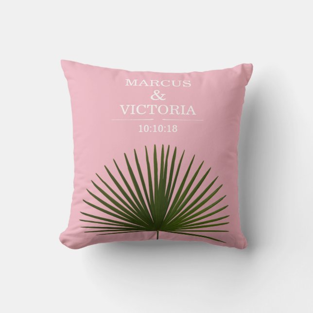 Tropiska Handflatan Frond Löv Rosa Bröllop Kudde (Framsida)