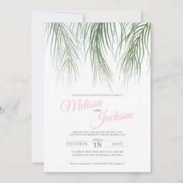 Tropiska handflatan fronten vattenfärgen grönt ros inbjudningar