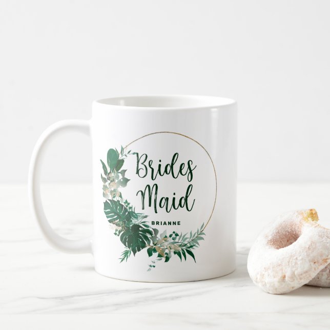 Tropiska Handflatan Guld Circle Bridesmaid Kaffemugg (Med munk)