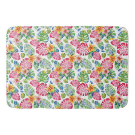 Tropiska Handflatan Lämnar grönt om naturens rosa  Badrumsmatta