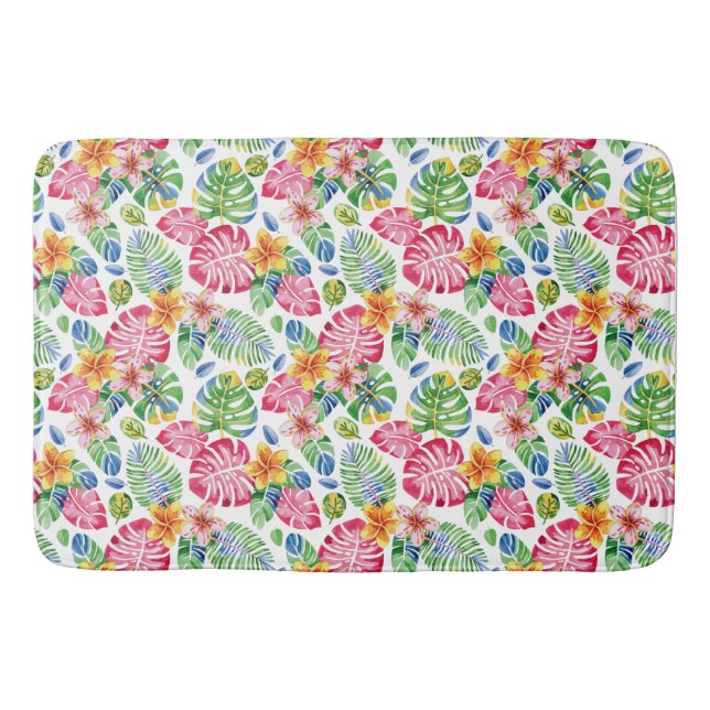 Tropiska Handflatan Lämnar grönt om naturens rosa  Badrumsmatta (Framsidan)