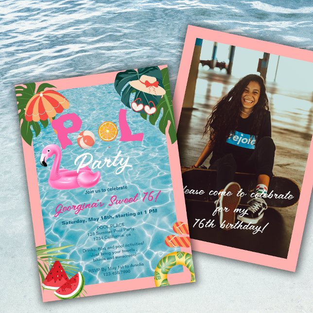 Tropiska Handflatan Löv Bassäng Party Sverige 16 f Inbjudningar (Tropical Palm Leaves Pool Party Sweet 16 Birthday Invitation)