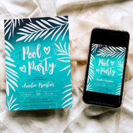 Tropiska handflatan löv blå bassäng party Sverige  Inbjudningar