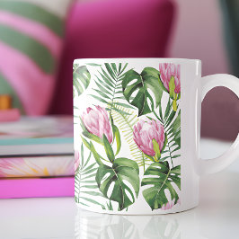 Tropiska Handflatan Löv Flower Mönster Kaffemugg