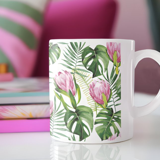Tropiska Handflatan Löv Flower Mönster Kaffemugg (Skapare uppladdad)