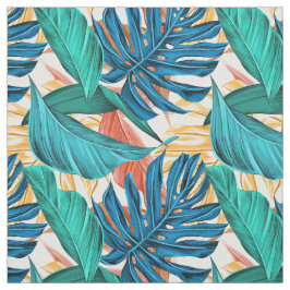 Tropiska handflatan löv grönt mönster tyg