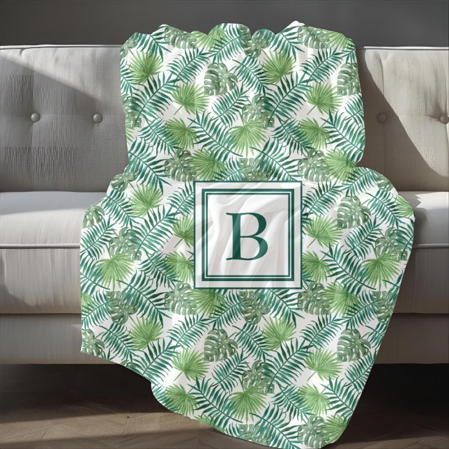Tropiska Handflatan Löv Mönster Monogrammed Fleecefilt (Tropical Palm Leaves Pattern Monogrammed Fleece Blanket
)