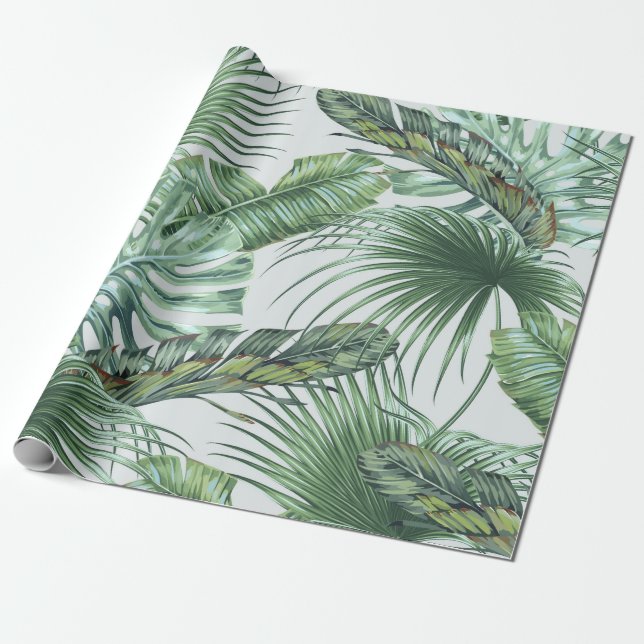 Tropiska handflatan-löv, monstera, löv, djungel presentpapper (Utrullad)