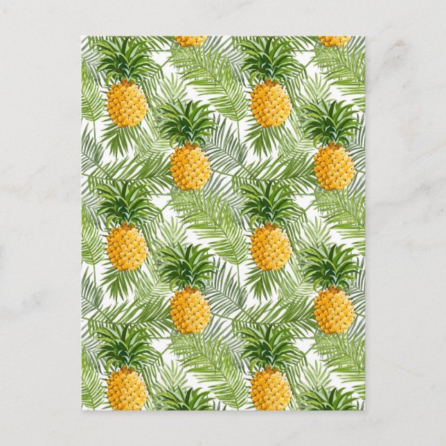 Tropiska Handflatan-Löv och ananas Vykort (Framsida)