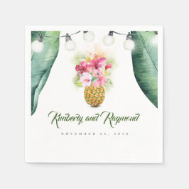 Tropiska Handflatan Löv och Blommigt Ananas Vas Be Pappersservett