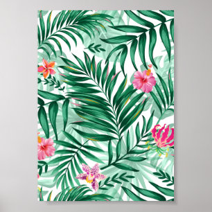 Tropiska Handflatan & Monstera Löv & Exotiska blom Poster
