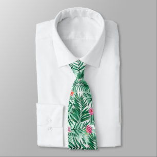 Tropiska Handflatan & Monstera Löv & Exotiska blom Slips