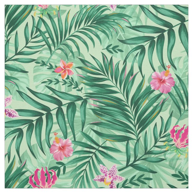 Tropiska Handflatan & Monstera Löv & Exotiska blom Tyg (Provkarta)