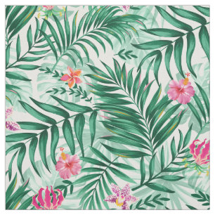 Tropiska Handflatan & Monstera Löv & Exotiska blom Tyg