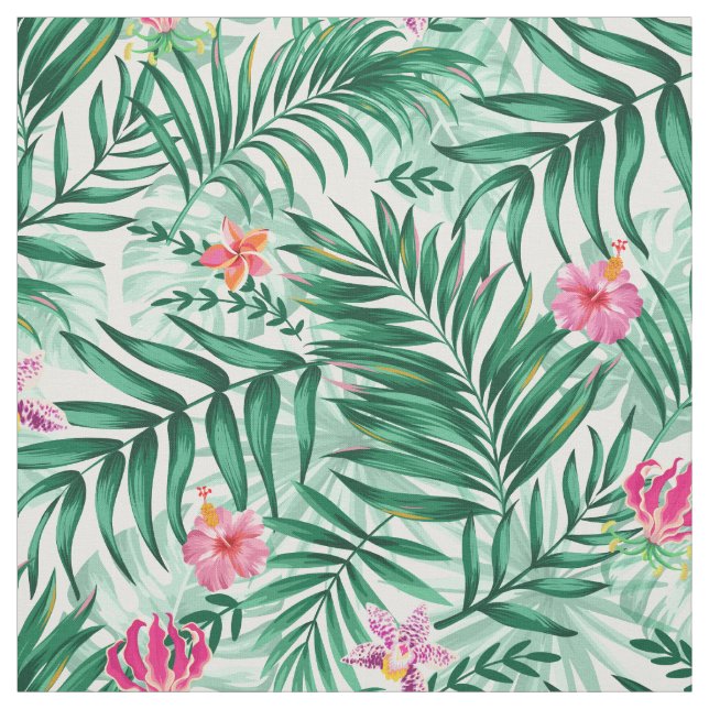 Tropiska Handflatan & Monstera Löv & Exotiska blom Tyg (Provkarta)