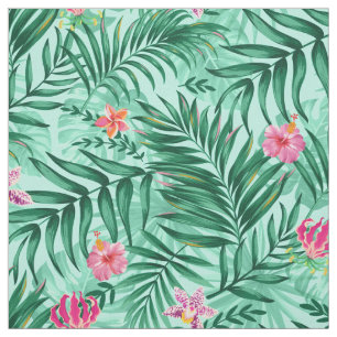 Tropiska Handflatan & Monstera Löv & Exotiska blom Tyg