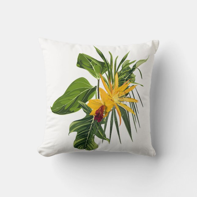 Tropiska handflatan och blommornas sammansättning. kudde (Framsida)