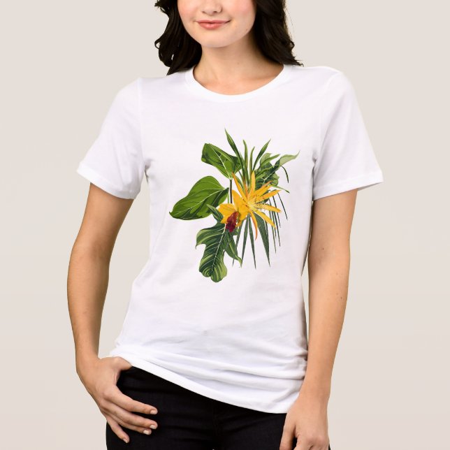 Tropiska handflatan och blommornas sammansättning. t shirt (Framsida)