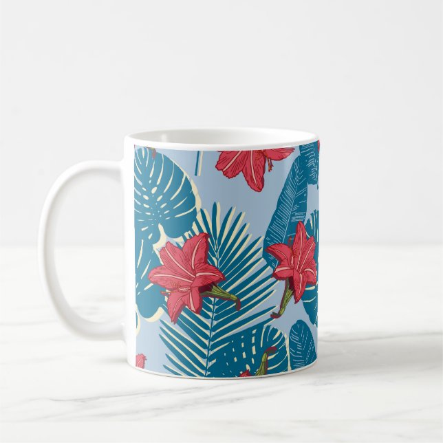 Tropiska Handflatan, sömlös löv blå mönster Kaffemugg (Vänster)