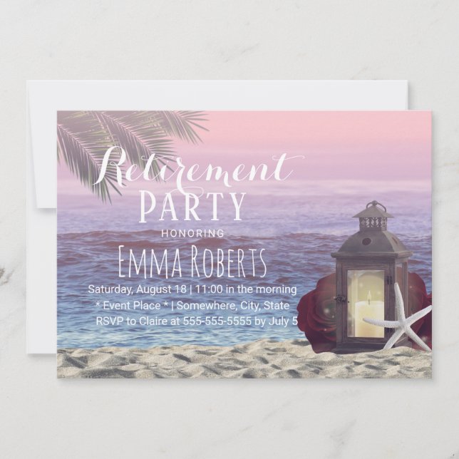 Tropiska Handflatan-stranden Starfish Lantern Pens Inbjudningar (Framsida)