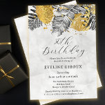 Tropiska Handflatan Svarta vita Guld 30års födelse Inbjudningar<br><div class="desc">Elegant och chic, tropiska inbjudningskort för möhippan, har en övre arrangemang av svart linje som dras från handflatan löv och guld texturerad löv. Födelsedagen skrivs i ett modernt och öppet skript. En mjuk och romantisk grått-vattenfärg tvättar ihop designen på framsidan och baksidan. Mycket enkelt att anpassa. Den här posten ingår...</div>
