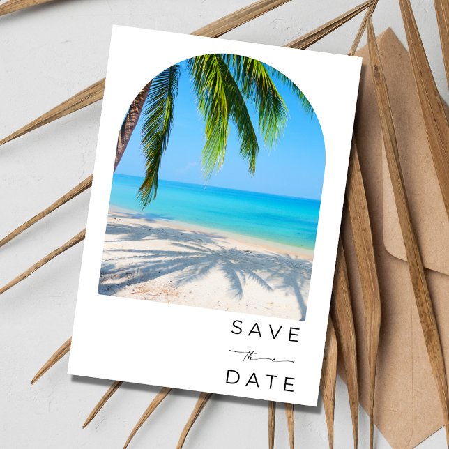 Tropiska Handflatan Träd Beach Digital Bröllop Spara Datumet (Tropical Palm Tree Beach Digital Wedding Save The Date)
