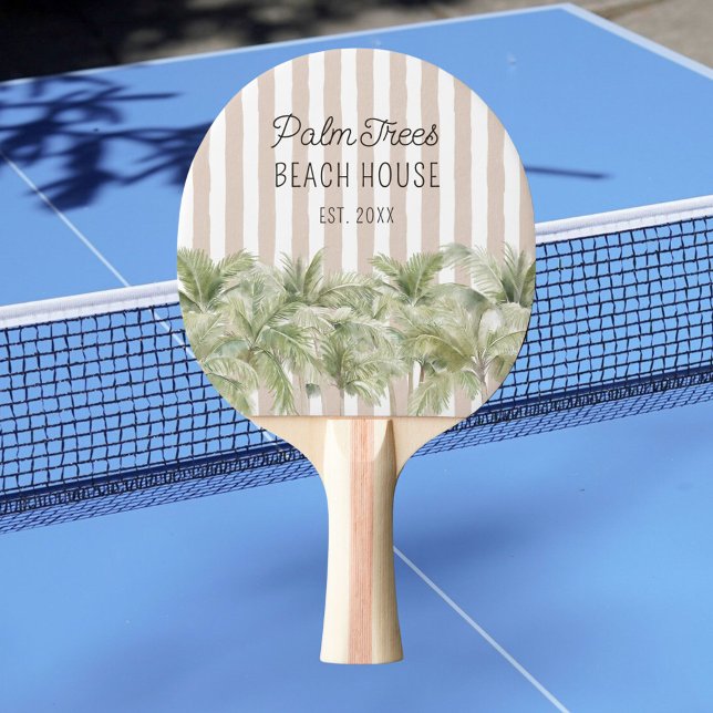 Tropiska Handflatan Träd Beige Rand Beach House Pingisracket (In situ)