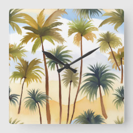 Tropiska Handflatan Träd | Färgmålning för båge Fyrkantig Klocka