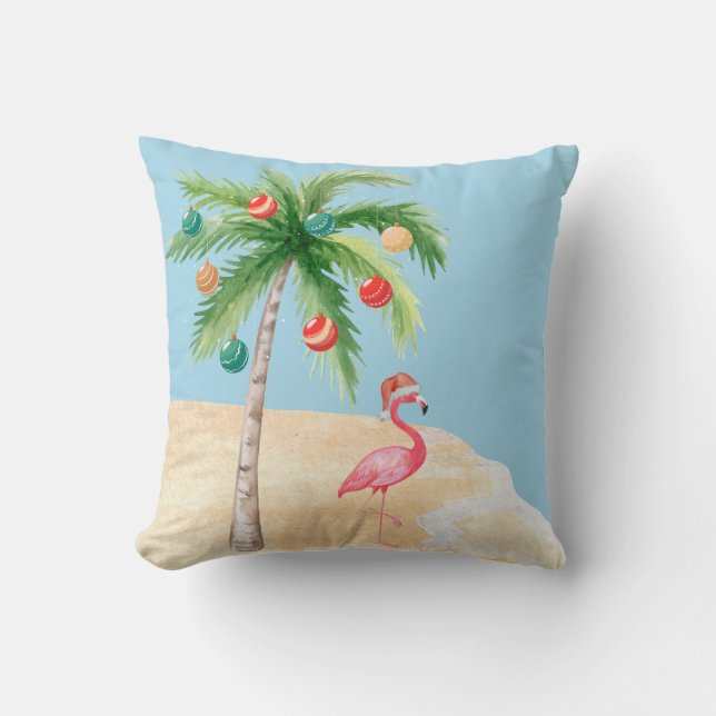 Tropiska Handflatan Träd Flamingo Helgdag Kudde (Framsida)