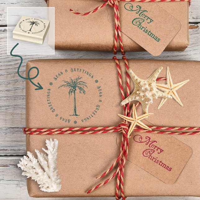 Tropiska Handflatan-Träd-hav och Hälsning-jul Stämpel (Tropical Palm Tree Seas and Greetings Christmas Rubber Stamp)