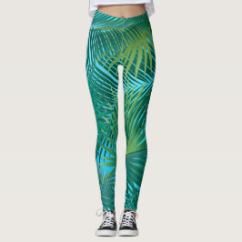 Tropiska Handflatan Träd Lämnar Jungle Grönt Leggings