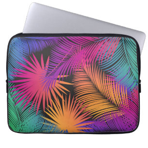Tropiska Handflatan Träd Lämnar Jungle Rainbow Laptop Fodral