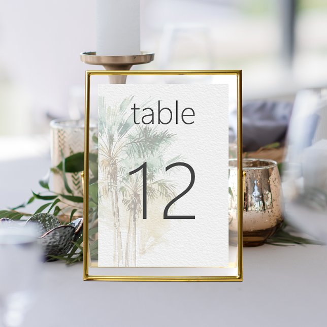Tropiska Handflatan Träd Modern Bröllop Bordsnummer (Tropical Palm Trees Modern Wedding Table Number)