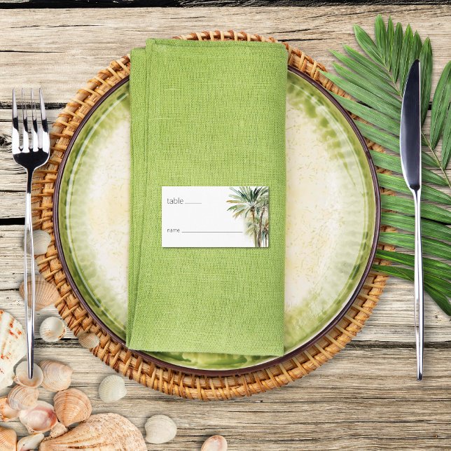 Tropiska Handflatan Träd Modern Bröllop Placeringskort (Tropical Palm Trees Modern Wedding Place Card)